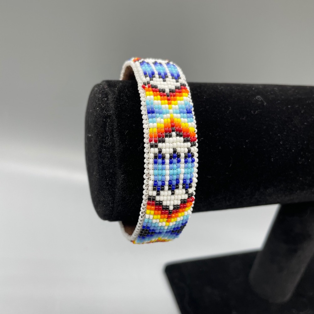 Handmade Seed Bead Cuff Bracelet Southwestern Geometric Pattern Native American